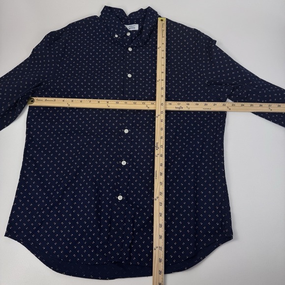 Old Navy Everyday Shirt Men L Navy Blue Slim Fit Built-In Flex Dash Pattern - Picture 5 of 8